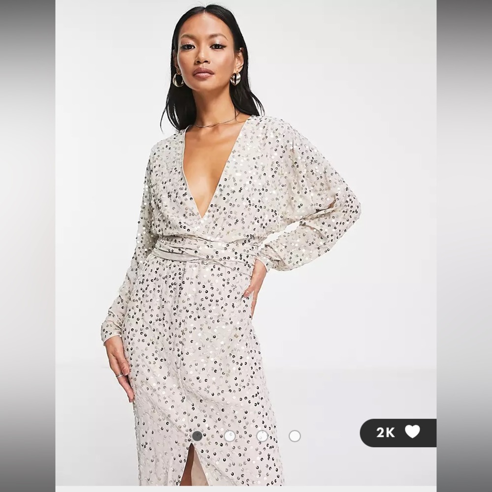 NWT ASOS DESIGN midi dress with batwing sleeve and wrap waist in scatter sequin